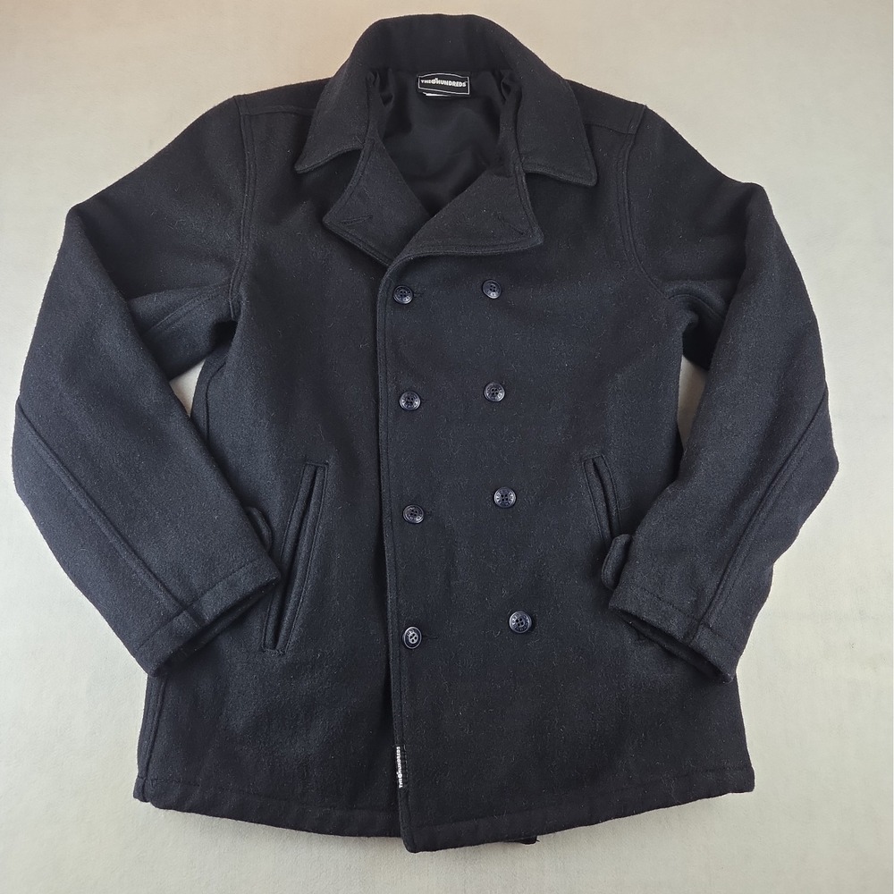The Hundreds Men's Double Breasted Peacoat Wool Blend Black Winter Jacket Sz Med